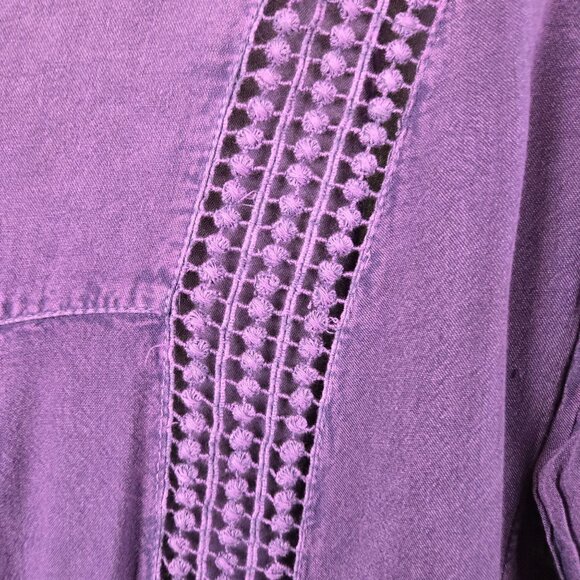 Womens Boho Fairycore Summer Cottage Cabin Prairie Girl Eyelet Lace Purple LG - Picture 6 of 9